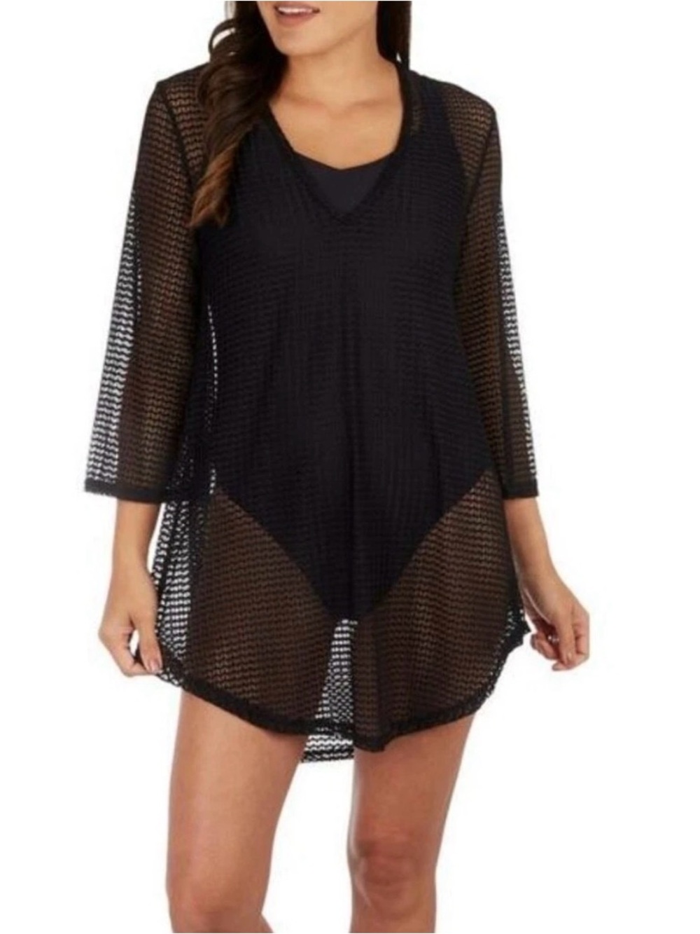Jordan Taylor Womens Solid V-Neck half Sleeve Tunic coverup sz Large